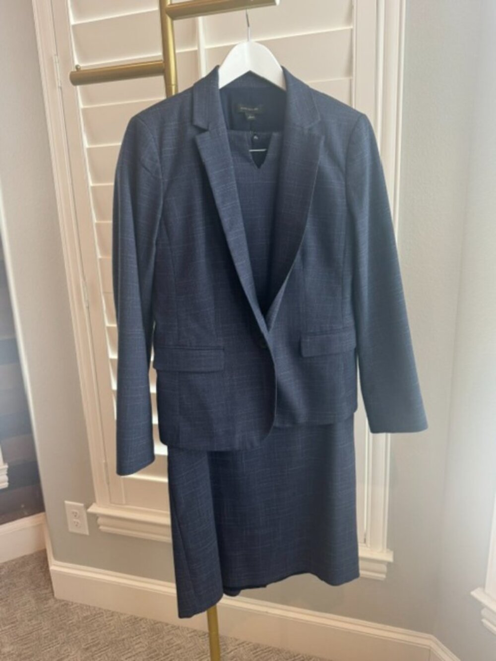 Ann Tylor Size 10 Navy Plaid Sheath Dress & Blazer Suit Set